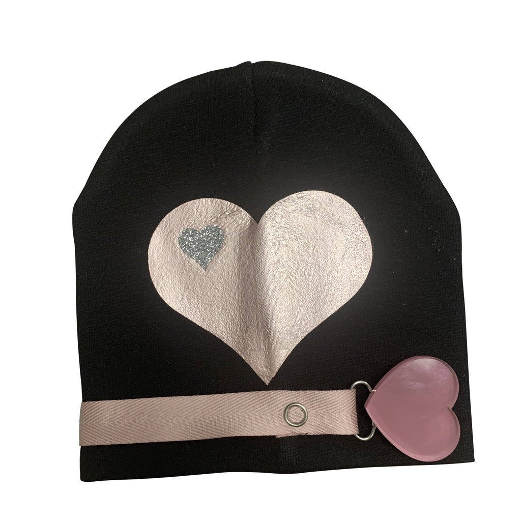 Black SLEEK  mauve pink  heart  hat and clip GIFT SET