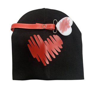 Black with Red Doodle heart hat and clip GIFT SET