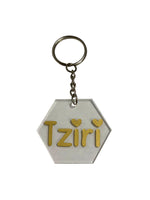 Personalized clear lucite keychain circle, heart, hexagon shape school. camp briefcase