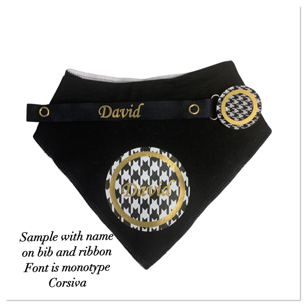 Houndstooth black, white with gold circle bib and clip GIFT SET