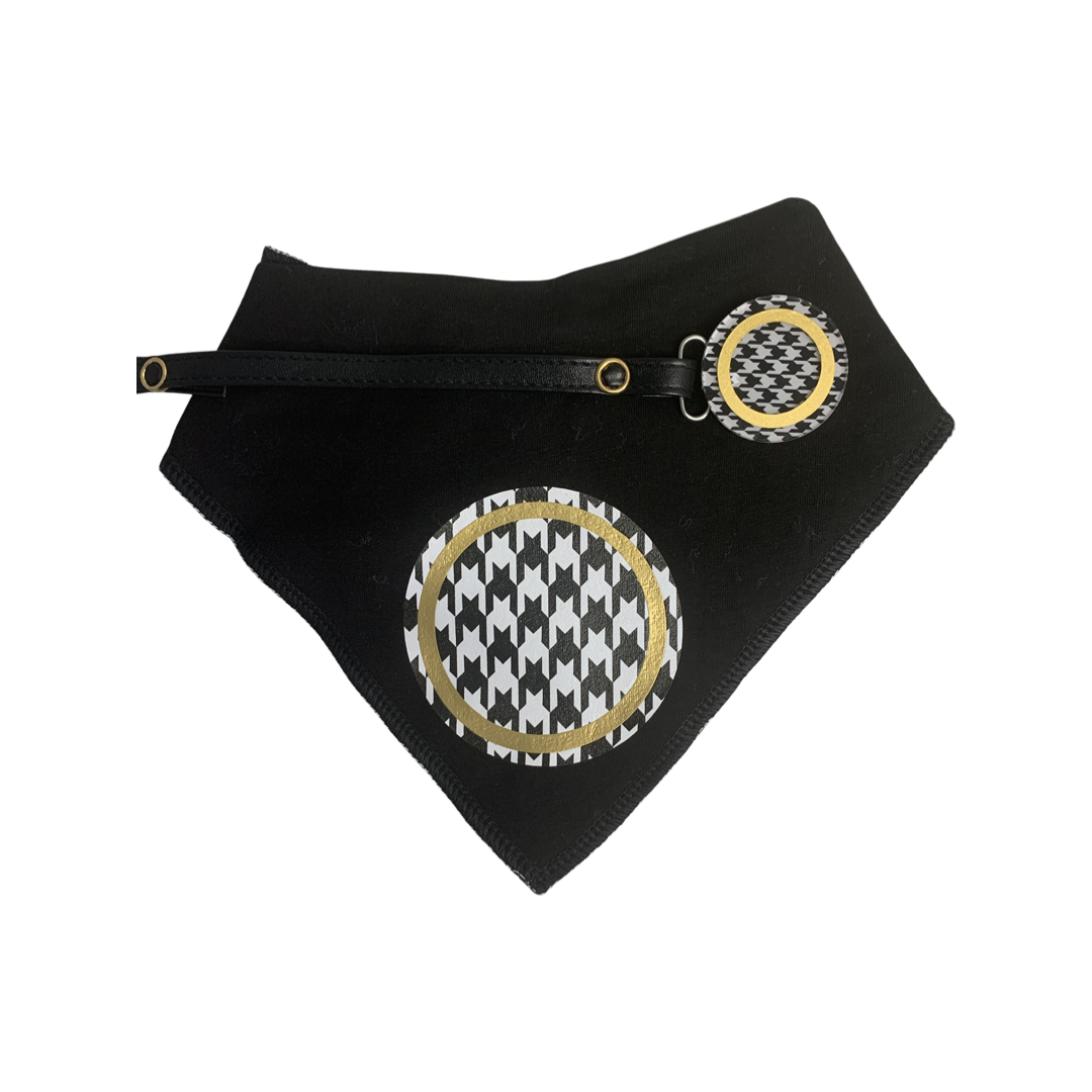 Houndstooth black, white with gold circle bib and clip GIFT SET