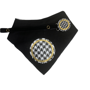 Houndstooth black, white with gold circle bib and clip GIFT SET