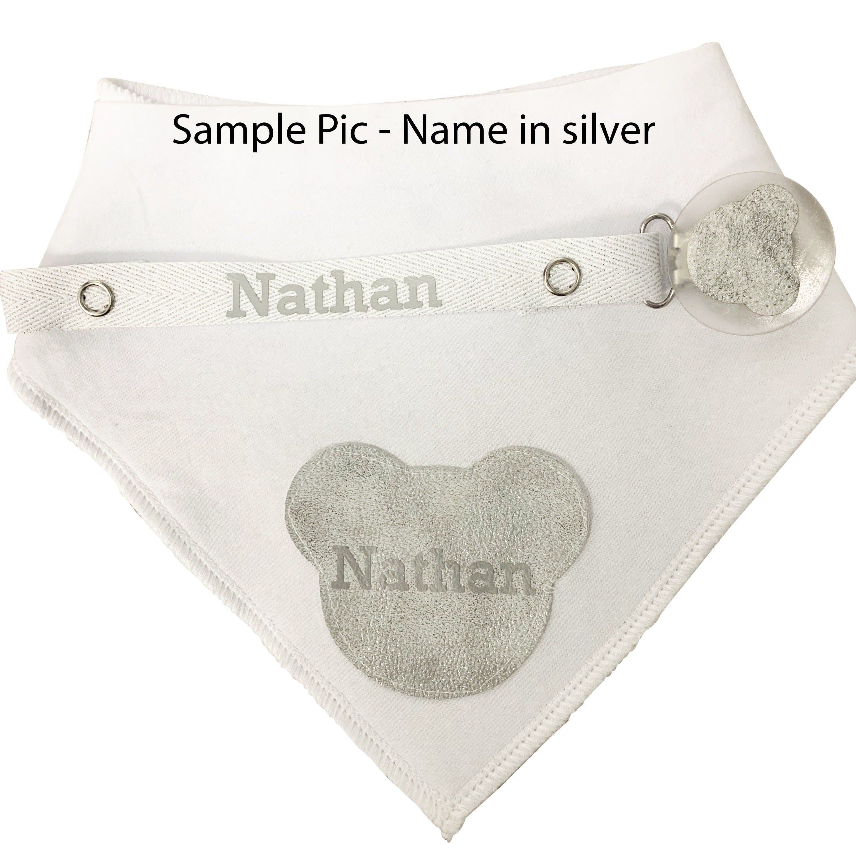 Silver Metallic Sparkle  leather Teddy bib and clip GIFT SET