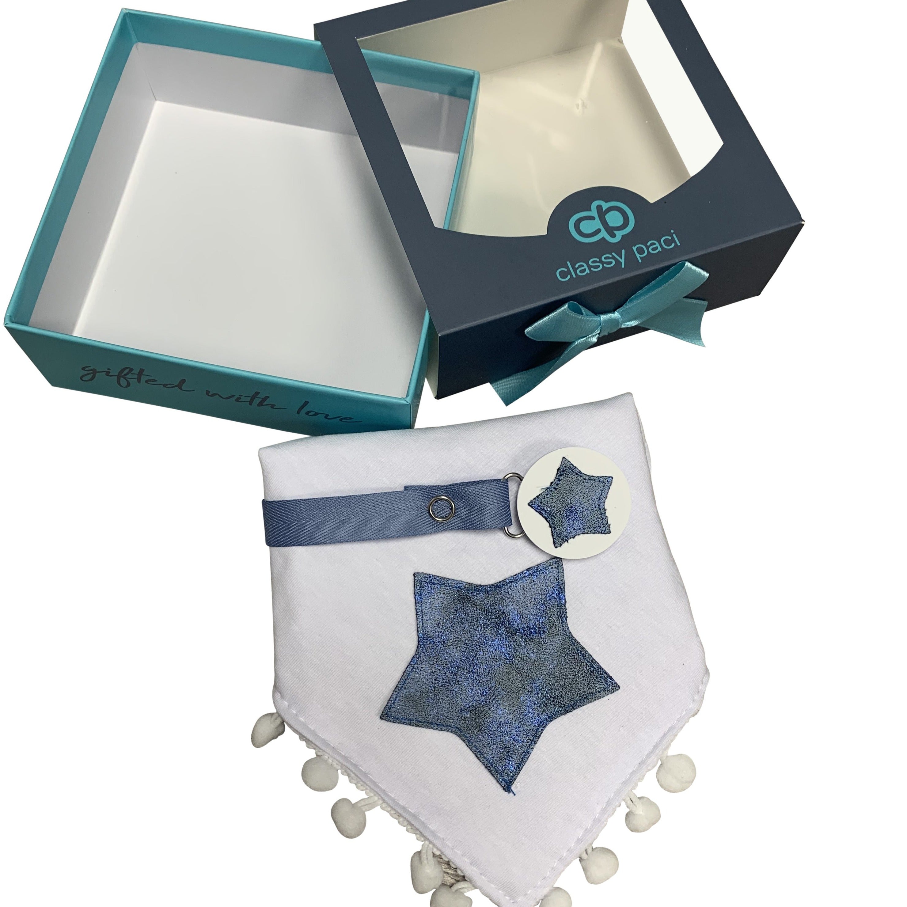 Blue Sparkle leather Star bib and clip GIFT SET