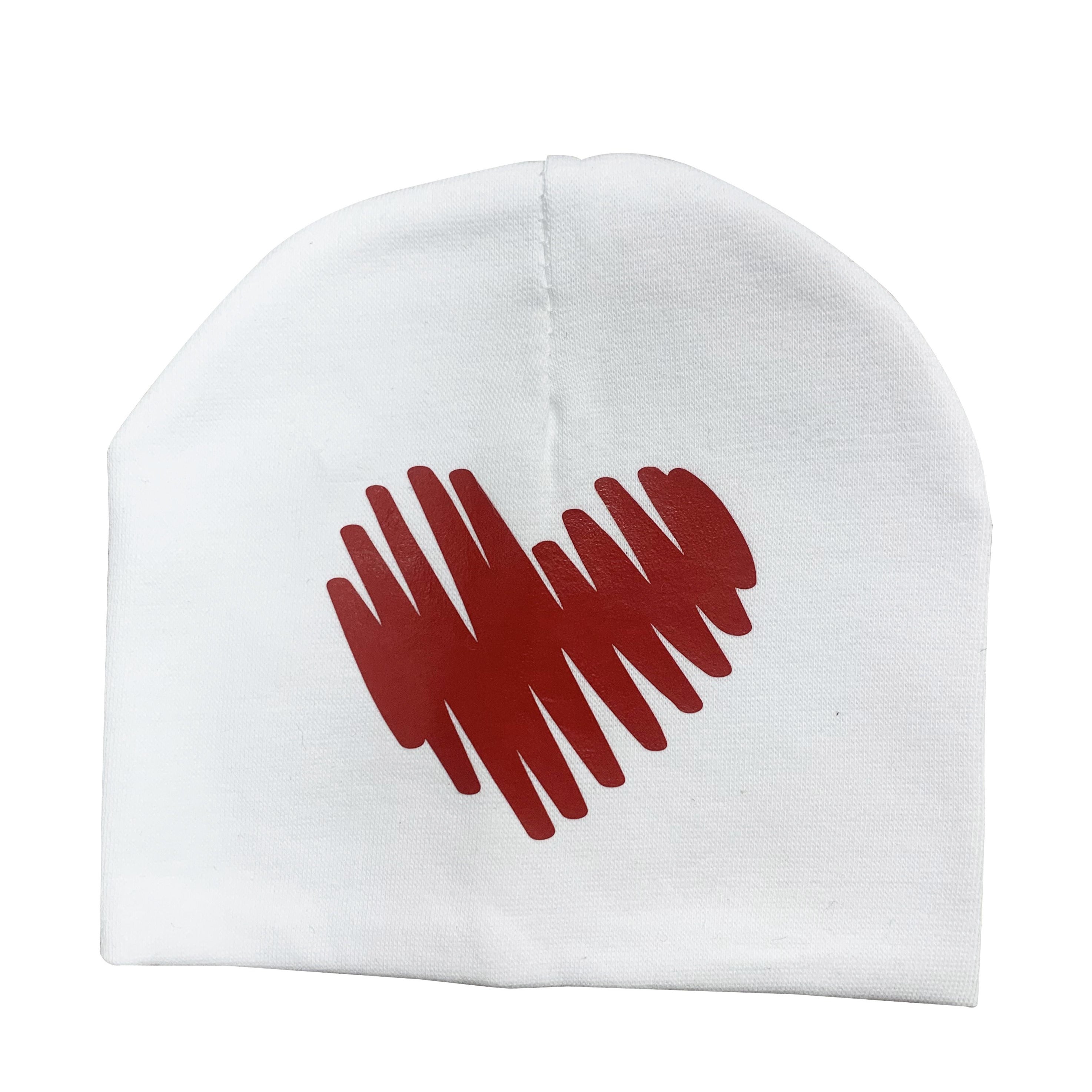 White with Red Doodle heart hat and clip GIFT SET