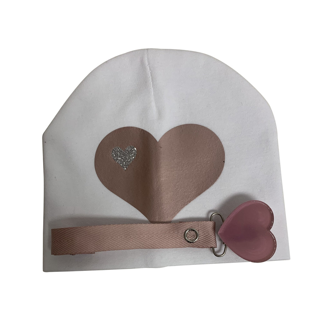 White SLEEK  mauve pink  heart  hat and clip GIFT SET