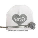 White with silver heart sparkle hat and clip GIFT SET
