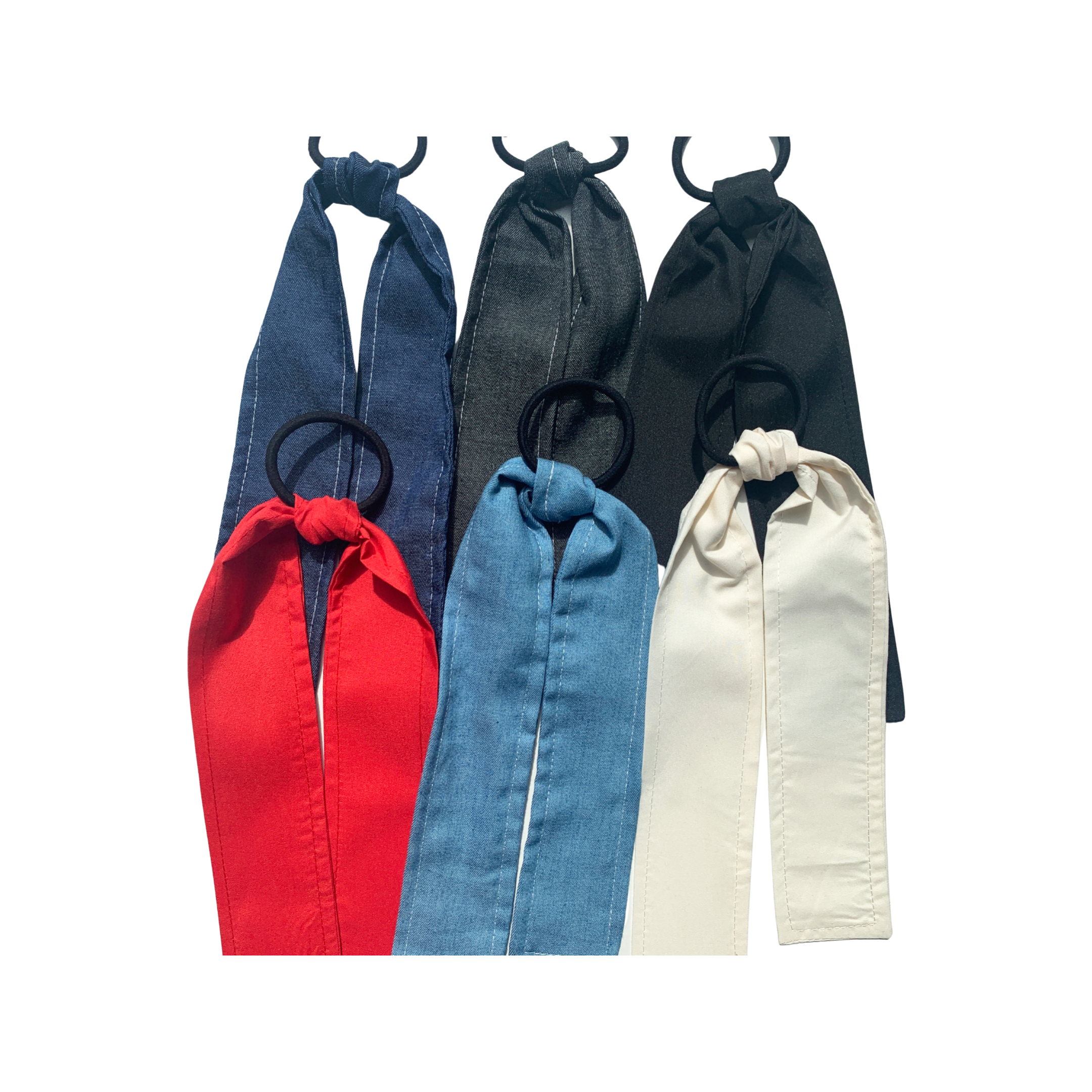 Solid Color Denim, black, red, chambray, burgundy, white, navy, tan, Hair Ties, school, camp