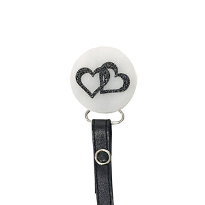 Classy Paci Marble white multicolored heart circle pacifier clip leather ribbon SPECIAL EDITON