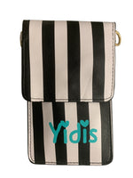 Striped Black and white side phone bag leather school camp