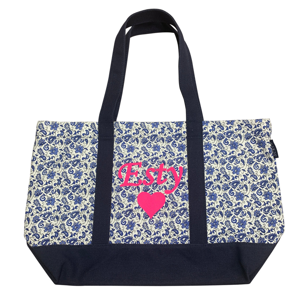 Structured canvas tote bag blue paisley school camp