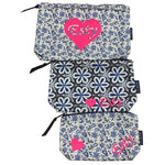 Canvas blue paisley accessory/ cosmetic bags 3 sizes school camp