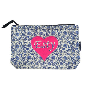 Canvas blue paisley accessory/ cosmetic bags 3 sizes school camp