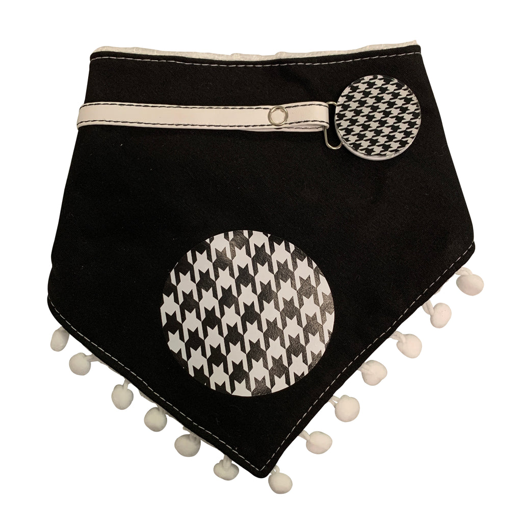 Houndstooth black and white circle bib and clip GIFT SET