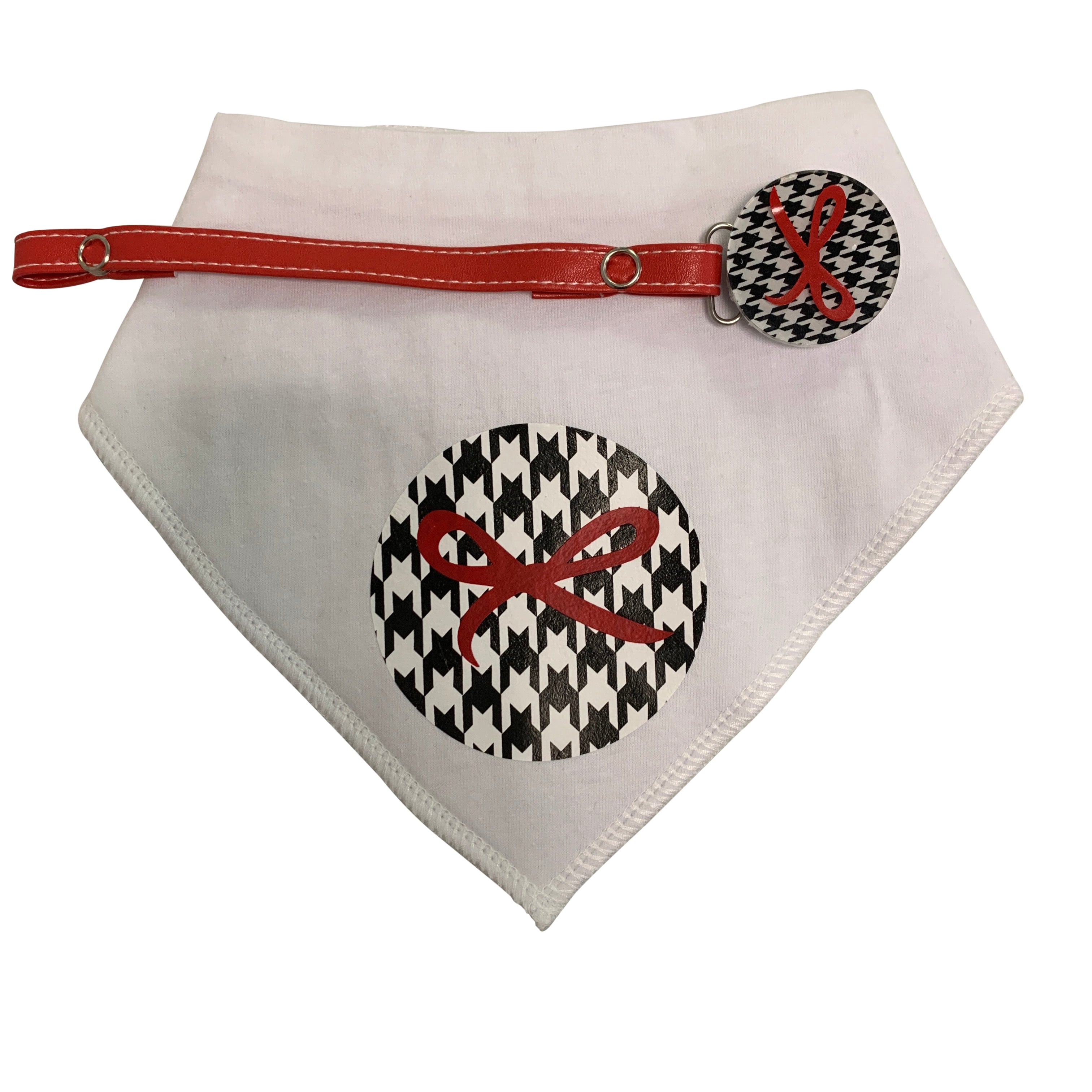 Houndstooth black, white with red bow bib and clip GIFT SET