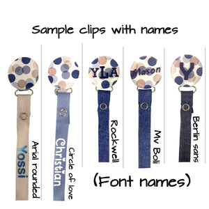 Classy Paci fun circles in  blue/ navy/ grey/ sand/ chambray baby boy pacifier clip