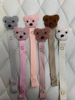 Sherpa Shapes = Bunny and Bears in many colors mauve, grey, off white, pink,  cozy pacifier clips