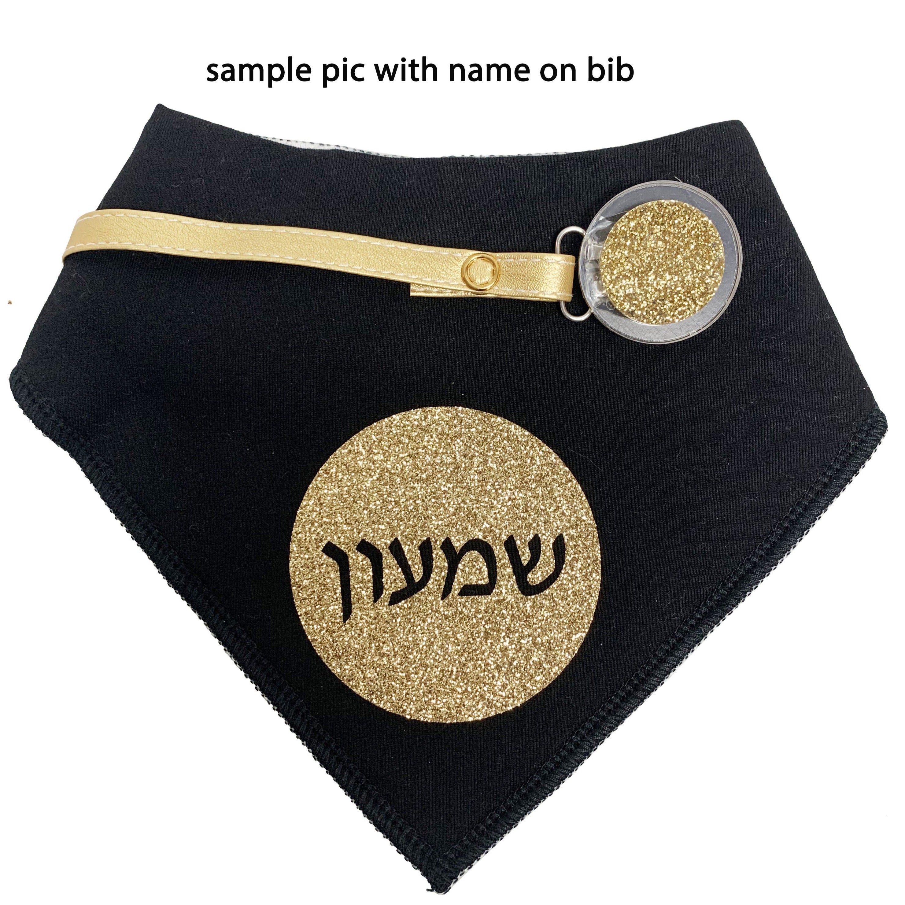 Black with Gold circle clear back sparkle bib and clip GIFT SET