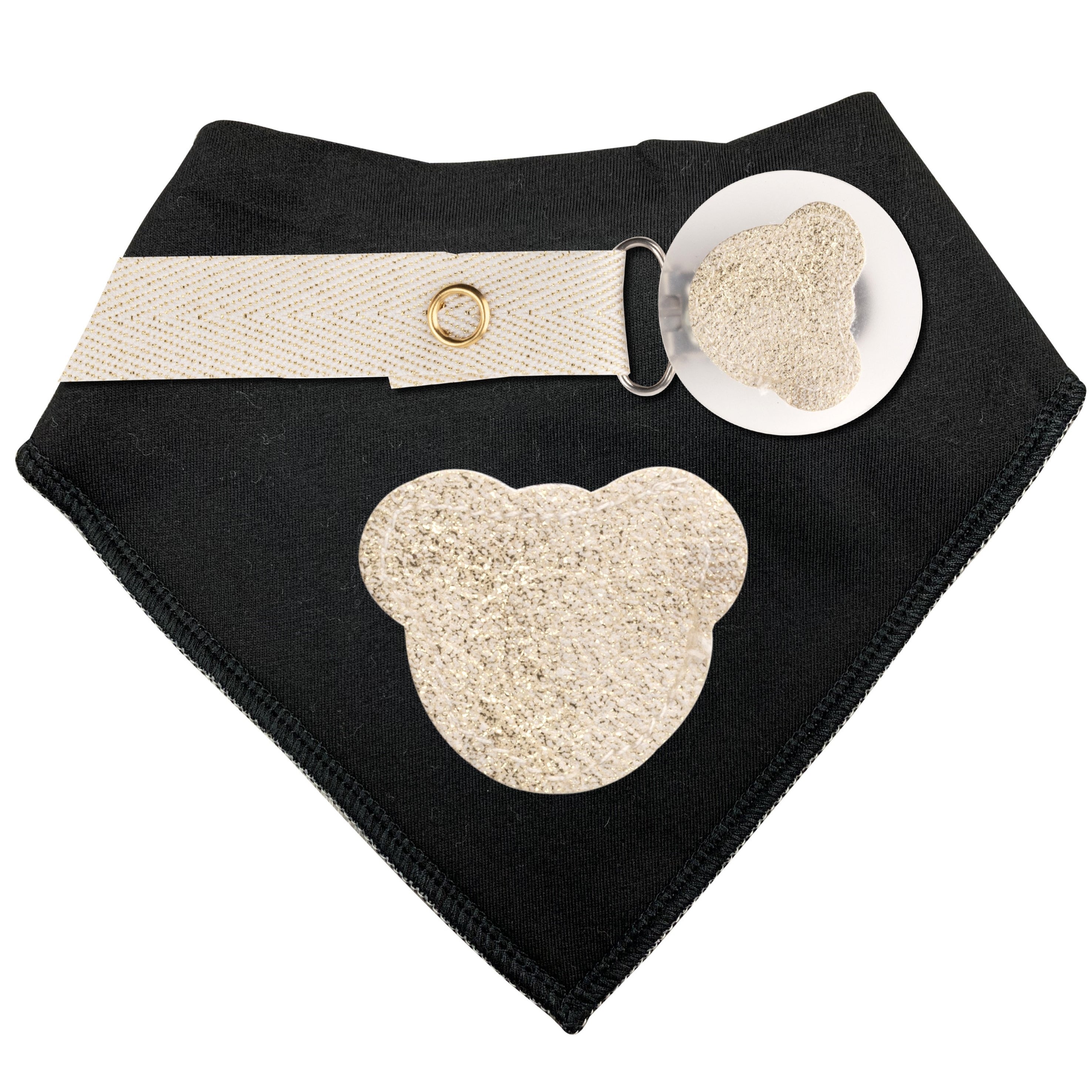 Gold Metallic Sparkle  leather Teddy bib and clip GIFT SET