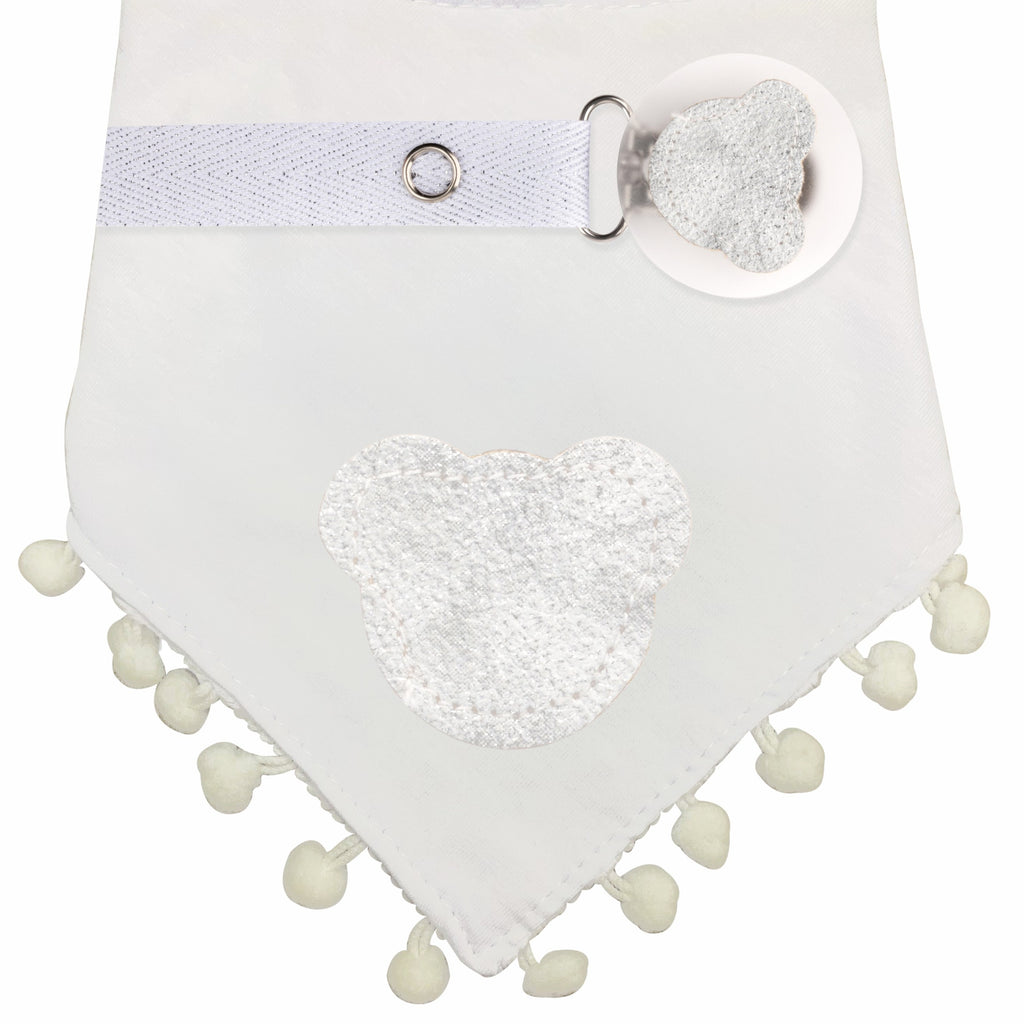 Silver Metallic Sparkle  leather Teddy bib and clip GIFT SET