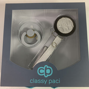 Classy Paci Silver Croc Circle, black,  boy baby pacifier clip GIFT SET