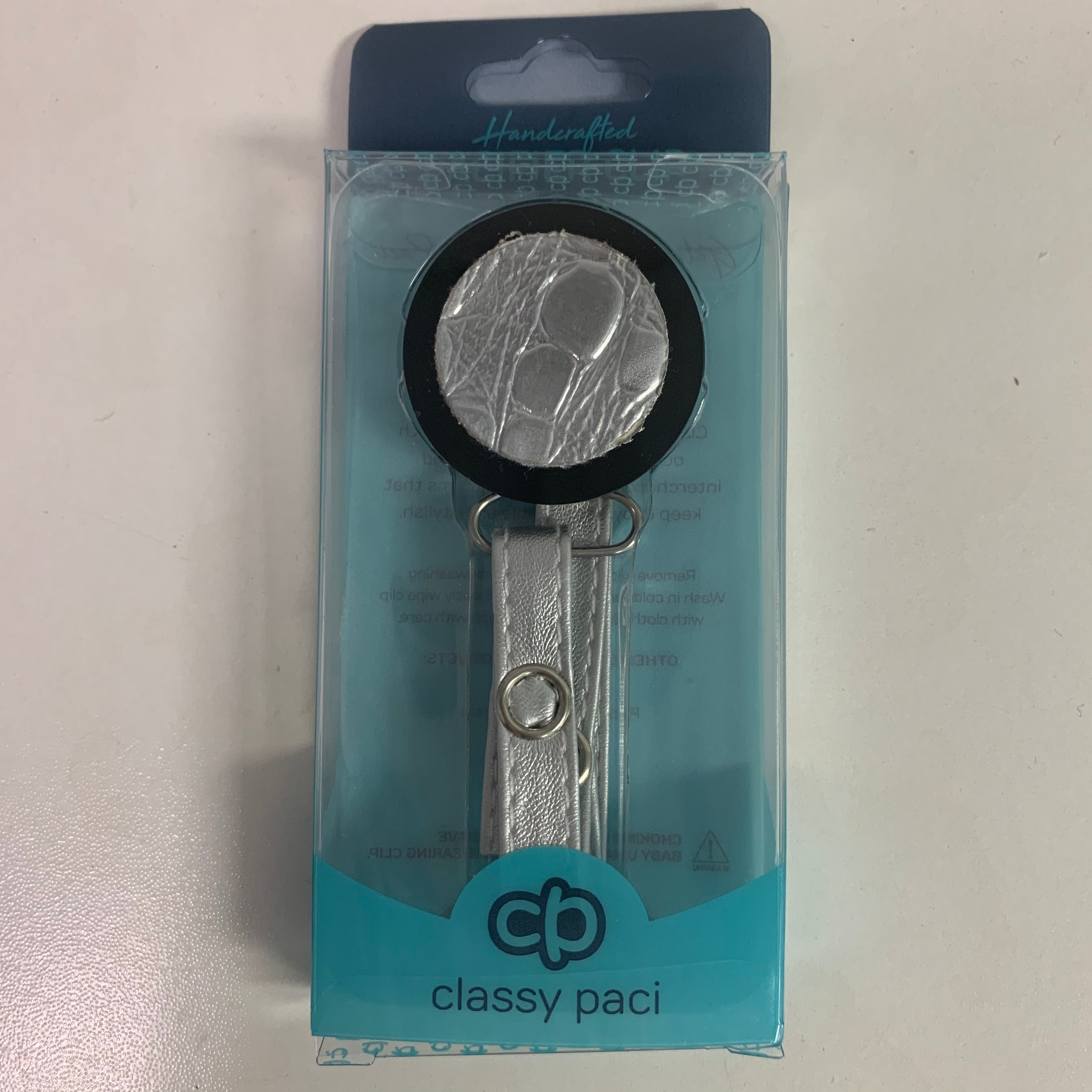 Classy Paci Silver Croc Circle, black,  boy baby pacifier clip
