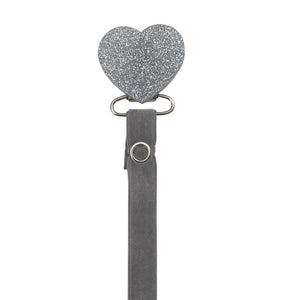 Classy Paci TWINKLE Silver heart clip with Bibs grey pacifier GIFT SET