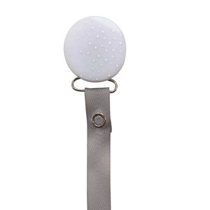 Classy Paci CHIC Grey Silver Polka Dot Round pacifier clip