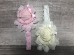 Satin roses, chiffon pearl  Girl Headbands clearance
