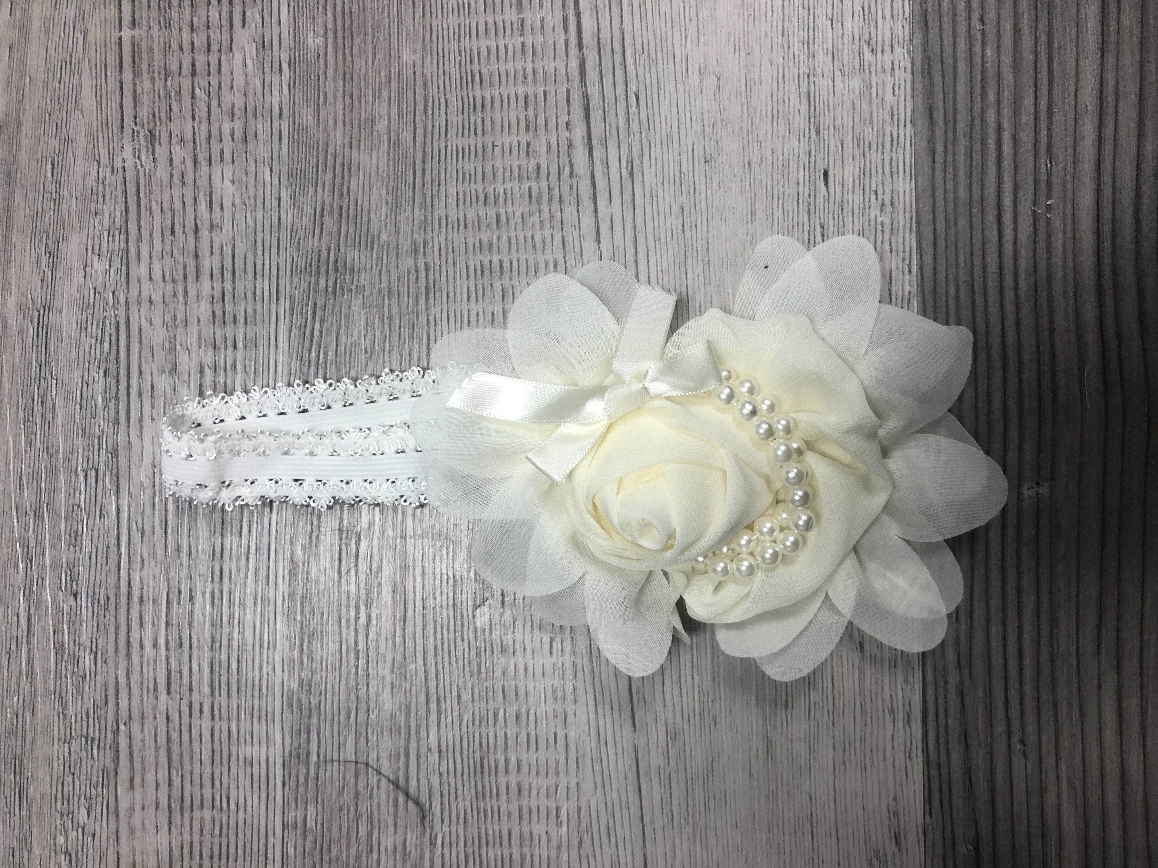 Satin roses, chiffon pearl  Girl Headbands clearance