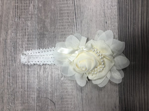 Satin roses, chiffon pearl  Girl Headbands clearance