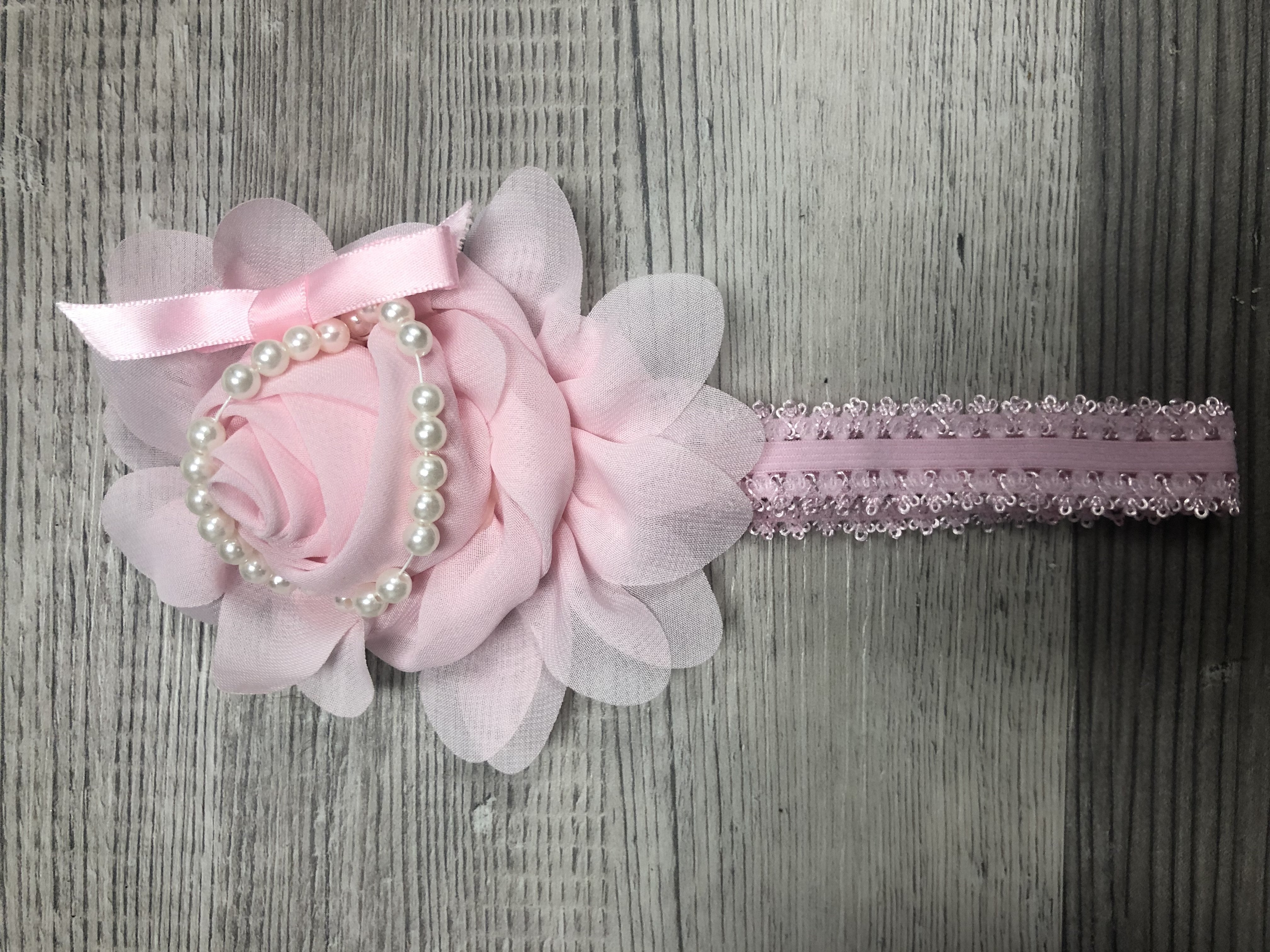 Satin roses, chiffon pearl  Girl Headbands clearance