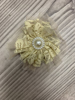 Lace with pearl and tulle hair flowers