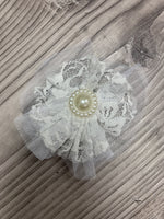 Lace with pearl and tulle hair flowers