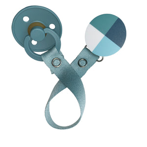 Classy Paci Hues of Blues Colorblock circle clip with BIBS pacifier GIFT SET