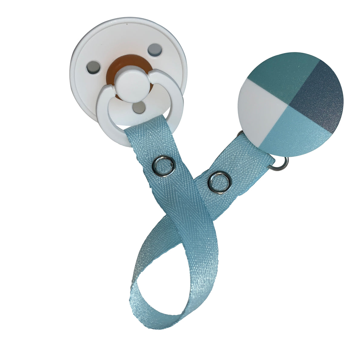 Classy Paci Hues of Blues Colorblock circle clip with BIBS pacifier GI