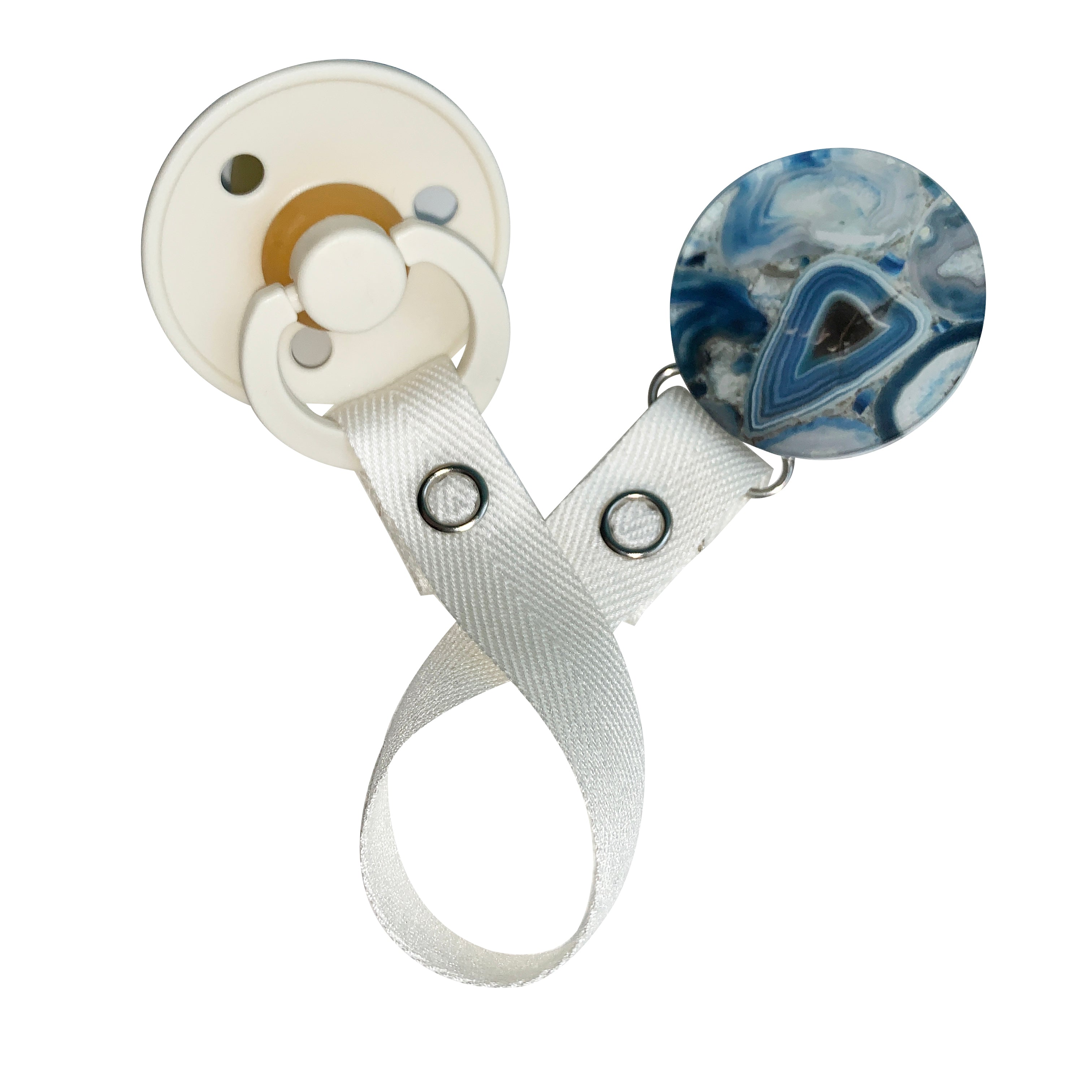 Classy Paci Cobalt blue Agate  circle clip with BIBS pacifier GIFT SET