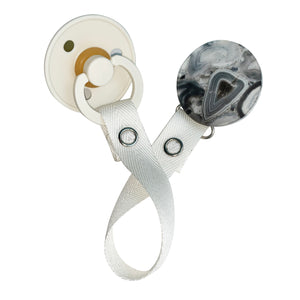 Classy Paci Silver grey black Agate circle clip with BIBS pacifier GIFT SET