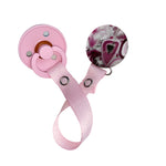 Classy Paci Magenta burgundy pink Agate  circle clip with BIBS pacifier GIFT SET