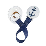 Classy Paci White and navy blue Anchor circle clip with BIBS pacifier GIFT SET