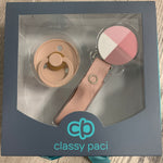 Classy Paci Hues of Pink blush, mauve Colorblock circle clip with BIBS pacifier GIFT SET