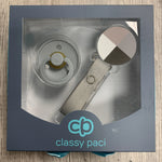 Classy Paci Hues of Grey Black Sand White Colorblock circle clip with BIBS pacifier GIFT SET