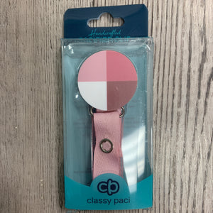 Classy Paci Hues of Pink blush, mauve Colorblock circle pacifier clip