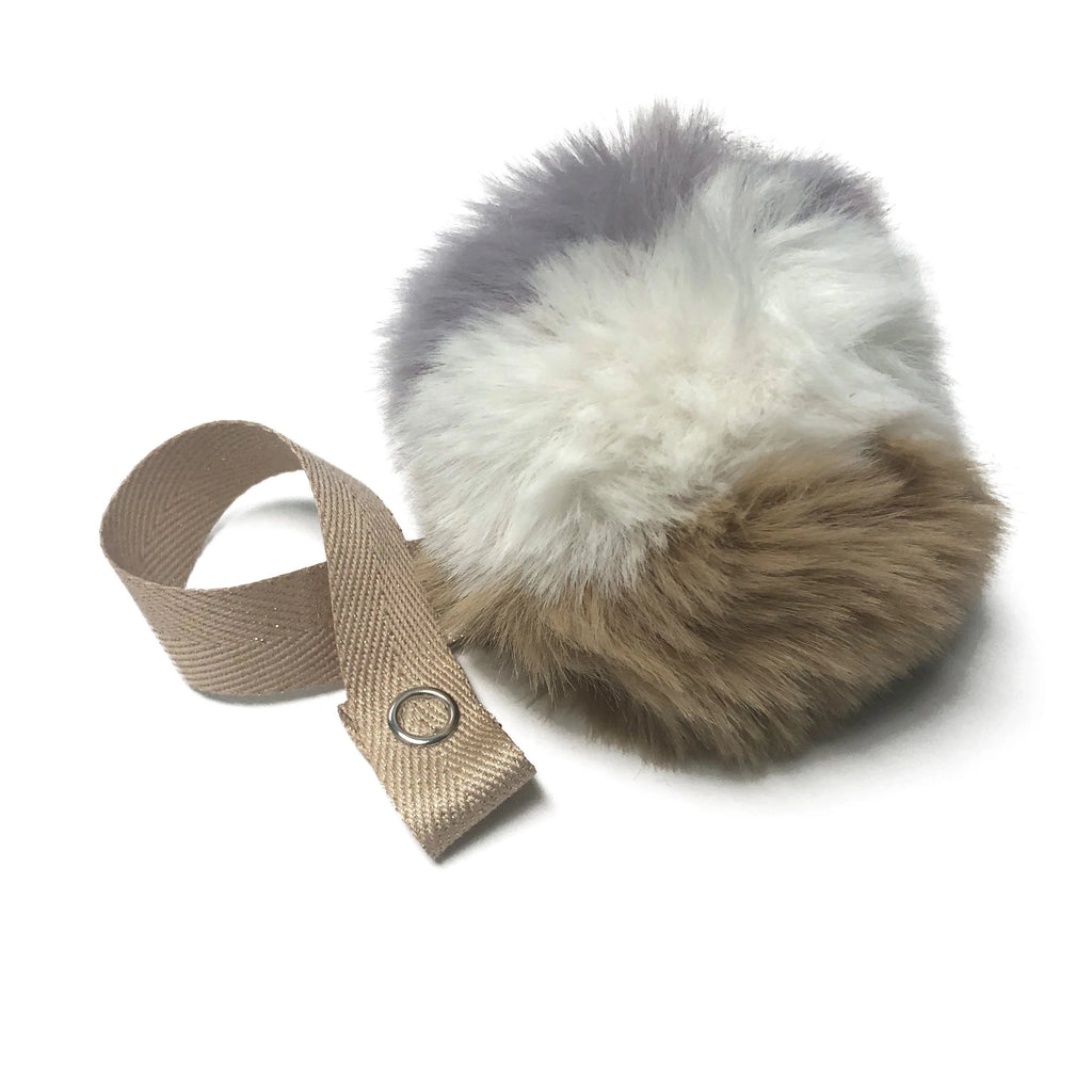Tri Color Beige, Grey & White Fur Pom Pom