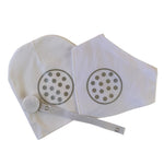 White CHIC with Silver dot circle bib, hat pacifier clip DELUXE GIFT SET