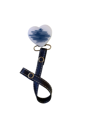 White with navy Doodle heart hat and clip GIFT SET