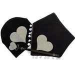 Black with silver sparkle heart bib, hat, pacifier clip DELUXE GIFT SET