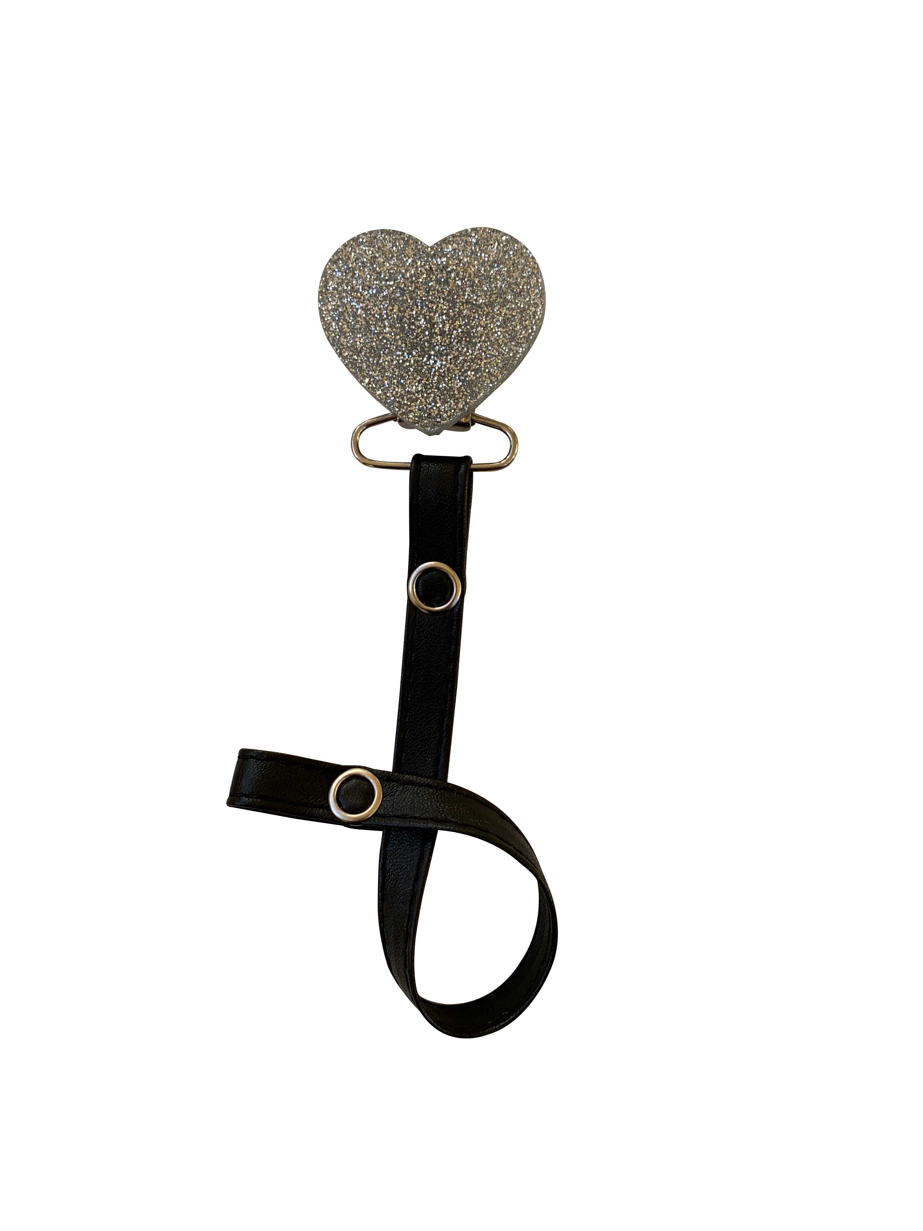 Black with silver sparkle heart bib, hat, pacifier clip DELUXE GIFT SET