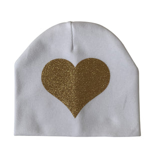 White with Gold sparkle heart hat and clip GIFT SET