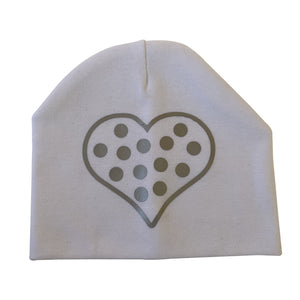 White CHIC with Silver dot heart hat and clip GIFT SET